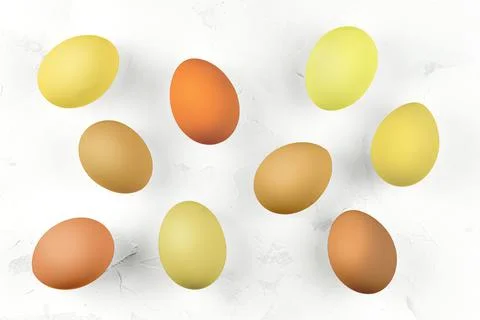 Multicolored eggs on a white textured background Stock Photos