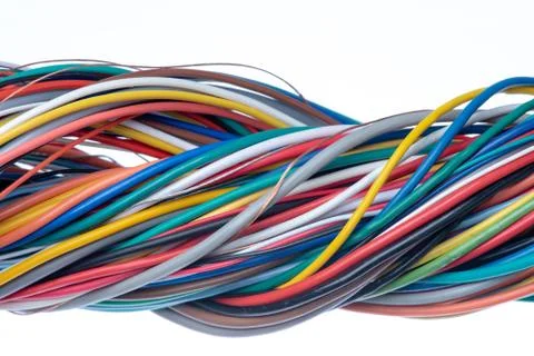 Multicolored electrical cable isolated on white Stock Photos