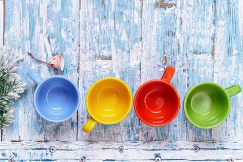 Multicolored empty cups Fotos de archivo