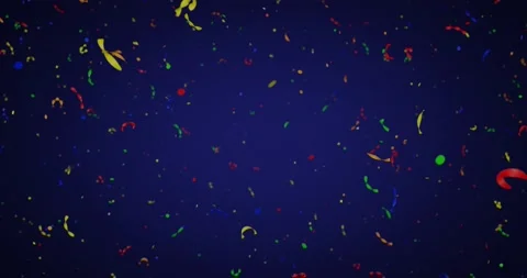 Multicolored falling confetti on a blue background. Stock Footage 223367026
