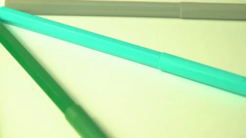 Multicolored Felt Tip Pen on Rotating Table. Rainbow Colors. Pens Arranged as Stock Footage 132999258