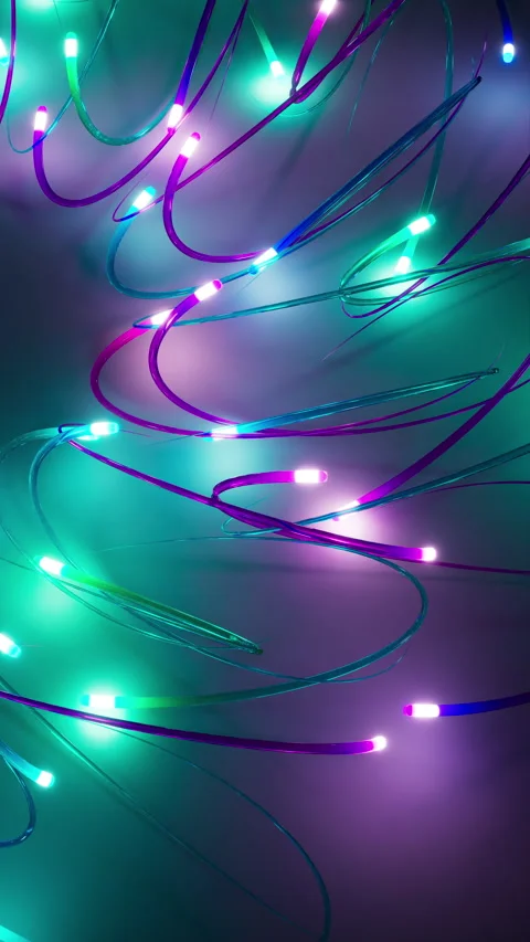 Multicolored fiber optics in dynamic 3D motion. Stock Footage 315523302
