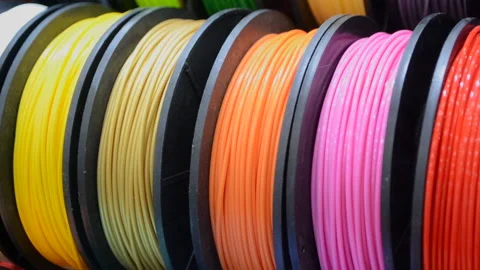 Multicolored filaments of plastic for printing on a 3D printer close-up Stock-Footage 146529348