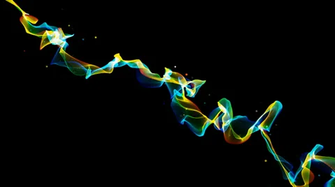Multicolored fire particles dancing diagonally a black background, cgi effect Stock Footage 38766402