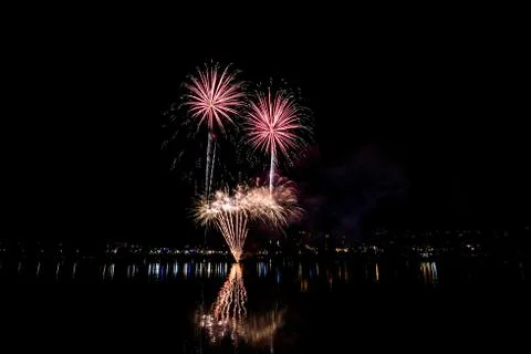 Multicolored fireworks exploding in the sky at night 库存照片