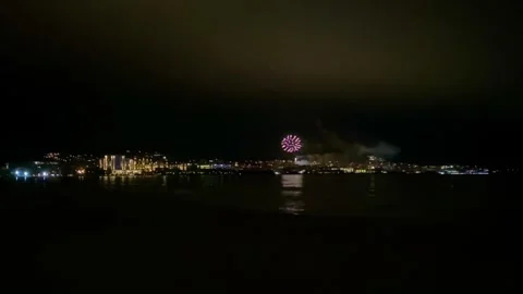Multicolored fireworks at night from Sunny Beach, Bulgaria. Video stock 342795003