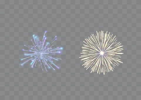 Multicolored Fireworks on Transparent Background. Festive Holiday Fireworks Stock Illustration