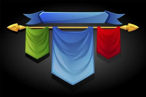 Multicolored flags templates banners for ui games. Stock Illustration