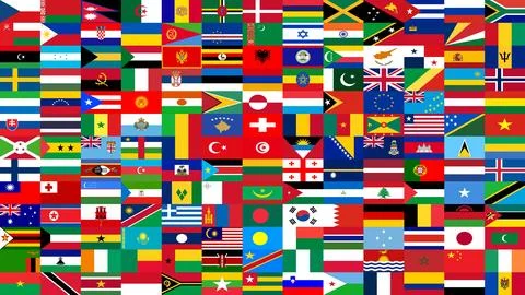 Multicolored flags of various countries background pattern Stock Illustration
