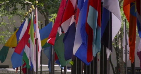 Multicolored flags of the world blow in the wind in slow motion Stock Footage 67306307