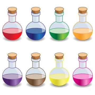 Multicolored flasks on a white background. Stock Illustration
