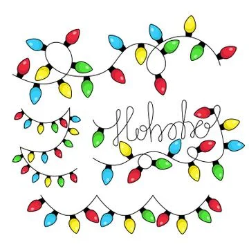 Multicolored flat led Christmas lights garland isolated on white background Stock Illustration