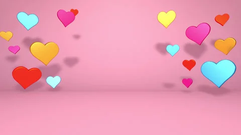 Multicolored Floating Hearts In Empty Room Stock Footage 243683731