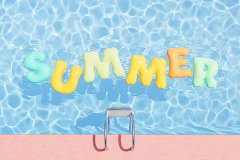 Multicolored floating word summer on pool 스톡 일러스트