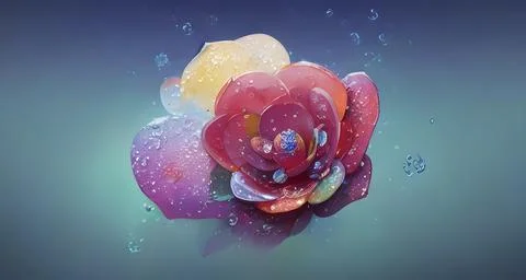 Multicolored flower with dew drops on the petals Stock Illustration