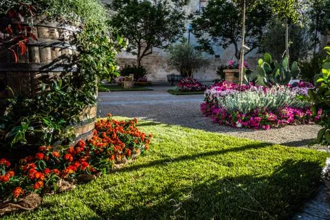 Multicolored flower garden inside the city of Sassari Stock Photos