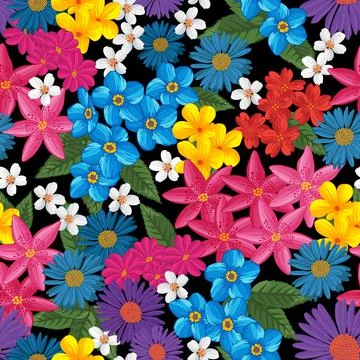 Multicolored flowers bouquet seamless pattern. Vector illustration Stock Illustration
