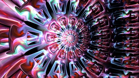 Multicolored fluids moving inside circular fractal shapes on dark background. Stock Footage 331495976