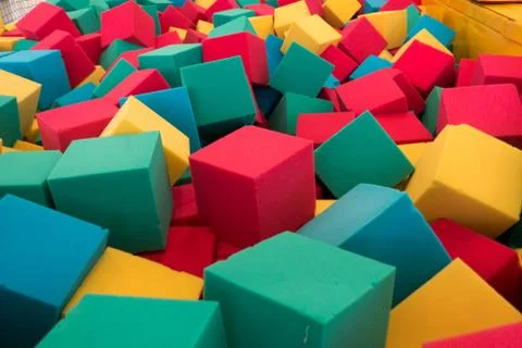 Multicolored foam cubes at the playground Stock Photos