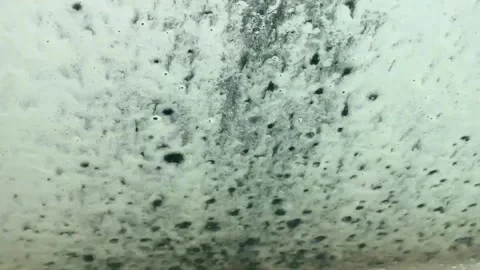Multicolored foam quickly flows down the windshield of the car Stock Footage 144389623