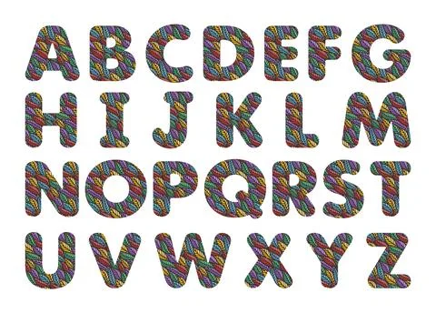 Multicolored font with a floral pattern.  Stock Illustration