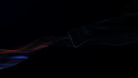 Multicolored futuristic light wire mesh wave sound flowing over dark background Stock Footage 161337814