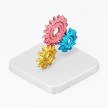 Multicolored gears icon. 3d rendering square button key isometric view, inter Stock Illustration