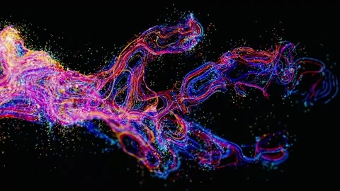Multicolored Glowing Dots And Strokes Formed Tree-like Image In Black Space Stock Footage 249054597