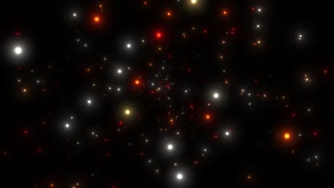 Multicolored glowing particles on a black background flying towards the cent Stock Footage 265798754