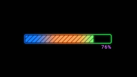 Multicolored Glowing Progress Bar Loading 100 Percent on Black Background Stock Footage 329782867