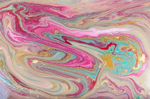 Multicolored gold marbling pattern. Golden marble liquid texture. Stock Illustration