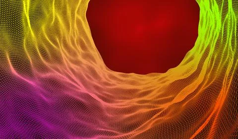 Multicolored gradient stone tunnel particle on red background. Stock Illustration