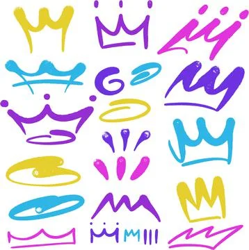 Multicolored graffiti elements set spray paint crown Stock Illustration