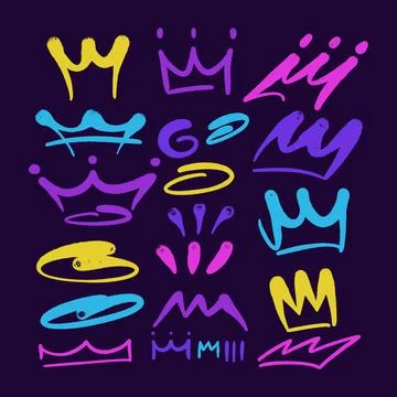 Multicolored graffiti elements set spray paint crown Illustrazione stock