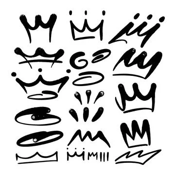 Multicolored graffiti elements set spray paint crown Stock Illustration
