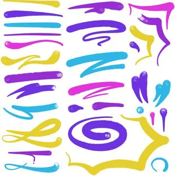 Multicolored graffiti elements set spray paint line Stock Illustration