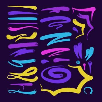 Multicolored graffiti elements set spray paint line Illustrazione stock