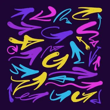 Multicolored graffiti elements set spray paint arrow Illustrazione stock