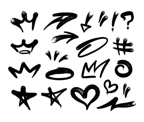 Multicolored graffiti elements set spray paint arrow Illustrazione stock