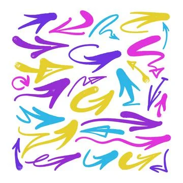 Multicolored graffiti elements set spray paint arrow Illustrazione stock