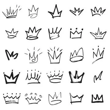 Multicolored graffiti elements set spray paint crown. Stock Illustration