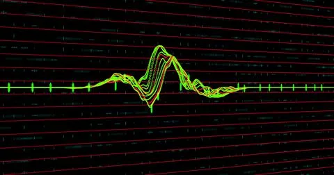 Multicolored graph and red lines against black background Stock Illustration