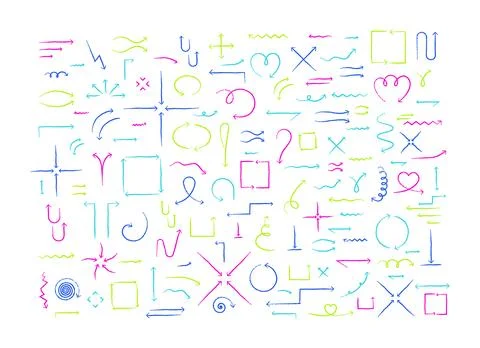 Multicolored grunge doodle arrow set 스톡 일러스트