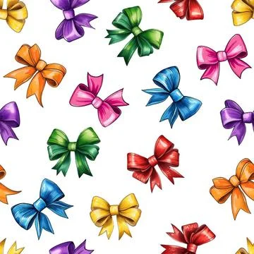 Multicolored hair bows seamless pattern on white background. Multicolored ... Stock Photos