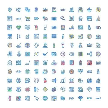 Multicolored hand drawn icon collection with various concepts Stock Illustration