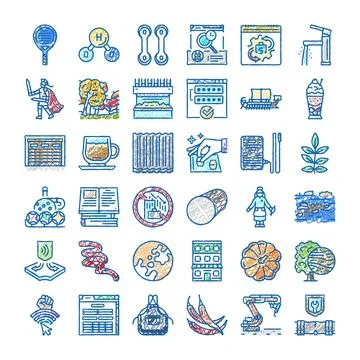 Multicolored hand drawn icon set illustrating various concepts Stock Illustration