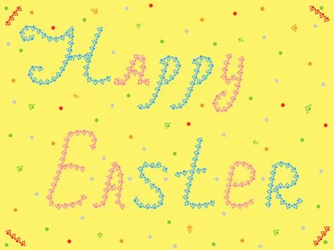 Multicolored handwritten text "Happy Easter" on a yellow background Stock Illustration