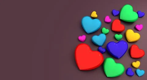 Multicolored hearts on a dark background. Concept of all-round love. Stock Illustration