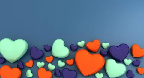 Multicolored hearts on a dark background. Concept of all-round love. Stock Illustration
