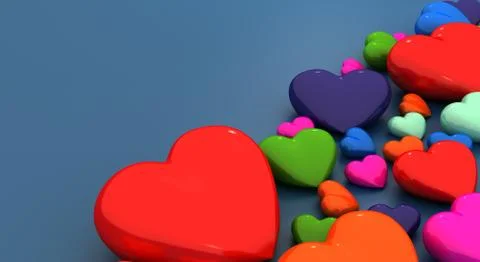 Multicolored hearts on a dark background. Concept of all-round love. Stock Illustration